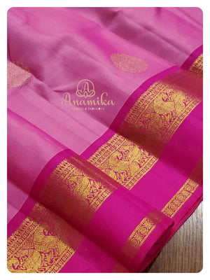 Pink Kanchi Silk Saree with hand worked blouse