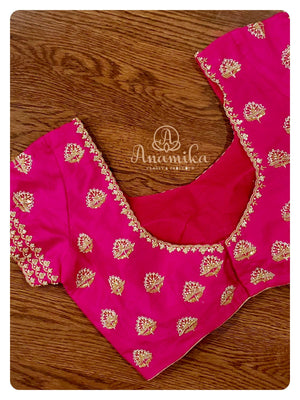 Pink Kanchi Silk Saree with hand worked blouse