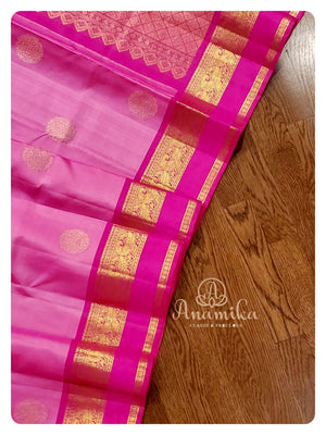 Pink Kanchi Silk Saree with hand worked blouse