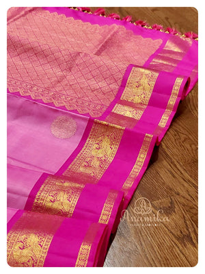 Pink Kanchi Silk Saree with hand worked blouse