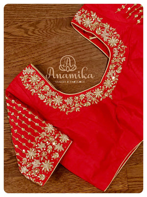 Olive Green with red - Gadwal Silk Saree with red blouse