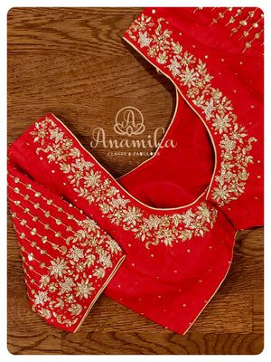 Olive Green with red - Gadwal Silk Saree with red blouse