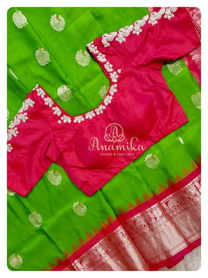 Green/Pink Gadwal Saree with Pink blouse