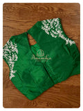 Green Sleeveless Blouse with Silver work