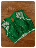 Green Sleeveless Blouse with Silver work