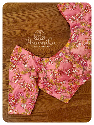 Green Kota Chikankari with Floral Work blouse