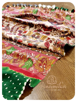 Green Bandini saree with kalamkari pallu