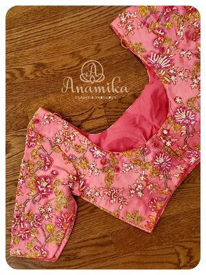 Green Kota Chikankari with Floral Work blouse