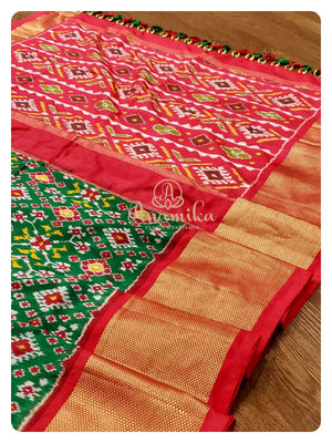 Green Patola Ikkat Saree with Red Blouse