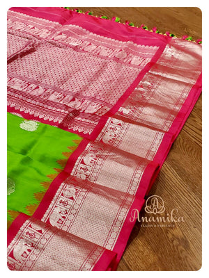 Green/Pink Gadwal Saree with Pink blouse