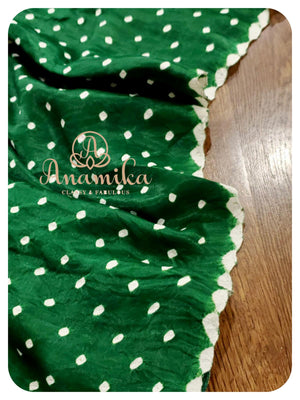 Green Bandini saree with kalamkari pallu