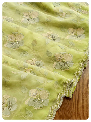 Pastel Green Organza Saree with Threadwork blouse