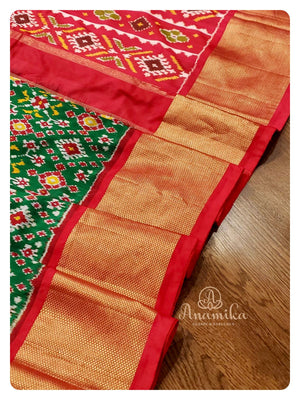 Green Patola Ikkat Saree with Red Blouse