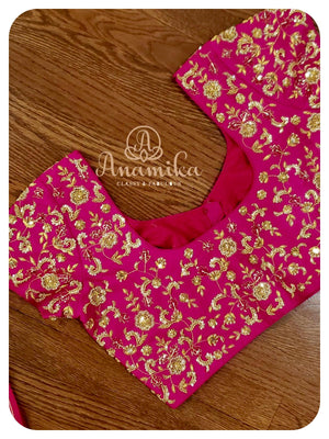 Olive Green Banarasi georgette saree with majenta pink border