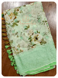 Green Floral georgette with chikankari border