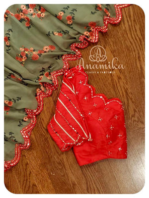 Forest Green Georgette Floral saree