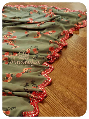 Forest Green Georgette Floral saree