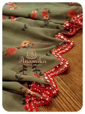 Forest Green Georgette Floral saree
