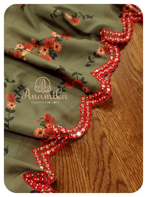 Forest Green Georgette Floral saree