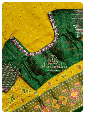 Yellow  Green Ikkat Silk Saree