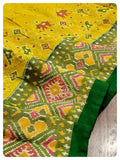 Yellow  Green Ikkat Silk Saree