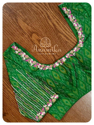 Yellow  Green Ikkat Silk Saree