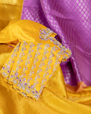 Lilac Lavender with Yellow Kanjeevaram saree