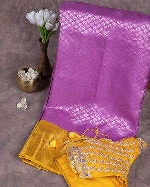 Lilac Lavender with Yellow Kanjeevaram saree
