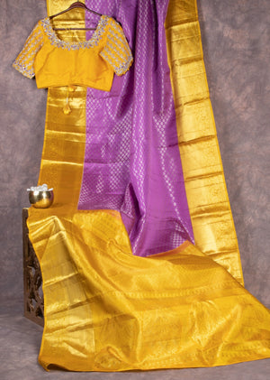 Lilac Lavender with Yellow Kanjeevaram saree