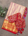Stunning Lavender/Red Kanjeevaram Tissue saree