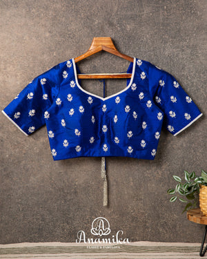 Dark Blue Blouse with all over silver buttis