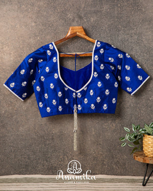Dark Blue Blouse with all over silver buttis