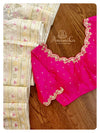 Off white kota Chikankari saree with hot pink blouse