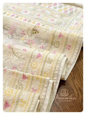 Off white kota Chikankari saree with hot pink blouse