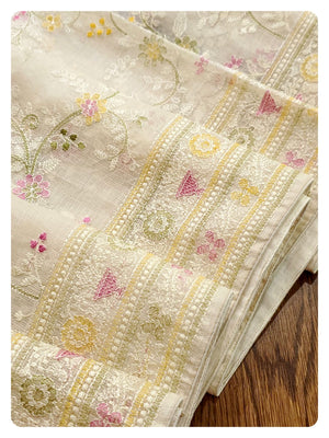 Off white kota Chikankari saree with hot pink blouse