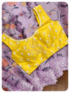 Lavender Organza Saree with yellow sleeveless blouse