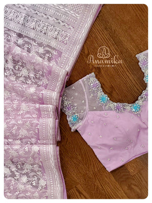 Lilac Organza saree with lilac work blouse