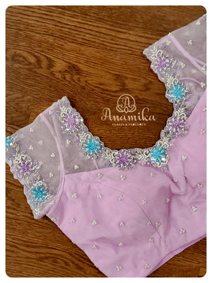 Lilac Organza saree with lilac work blouse