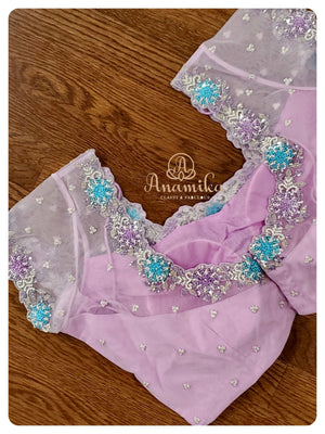 Lilac Organza saree with lilac work blouse