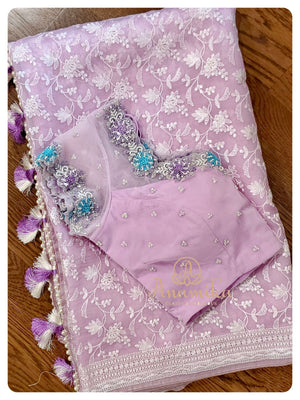 Lilac Organza saree with lilac work blouse