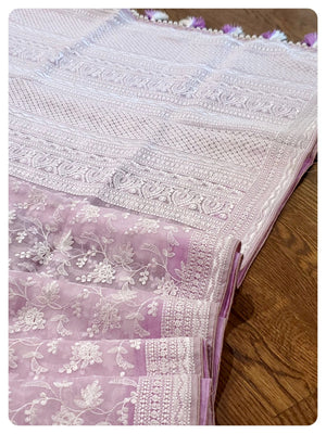 Lilac Organza saree with lilac work blouse