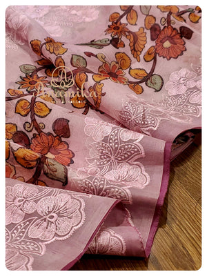 Dusty Pink Organza saree with Kalamkari Blouse