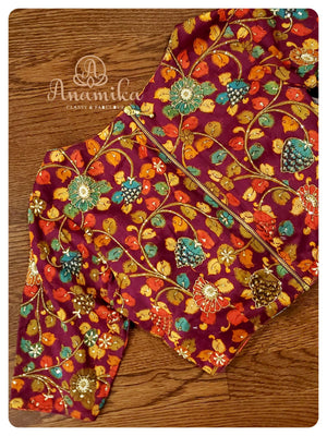 Dusty Pink Organza saree with Kalamkari Blouse