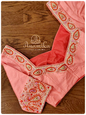 Peach Jamdaani saree with peach work blouse