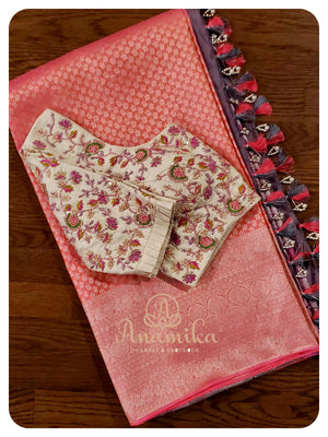 Peach Pink Kanjeevaram Saree