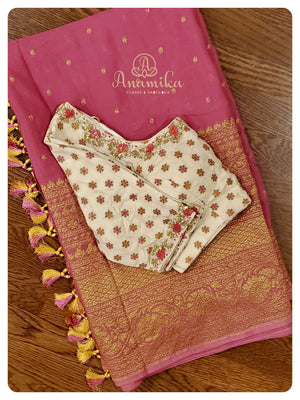 Dusty Pink georgette saree with munga silk blouse