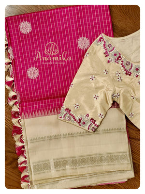 Pink/Cream combo Gadwal Pattu saree