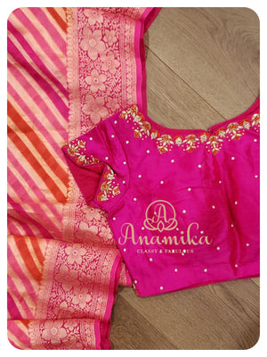 Pink banarasi chiffon saree