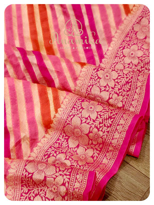 Pink banarasi chiffon saree