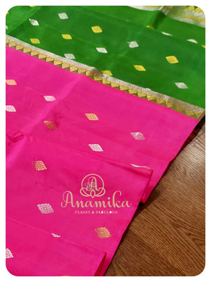 Pink kanchi softsilk saree with Ikkat work blouse